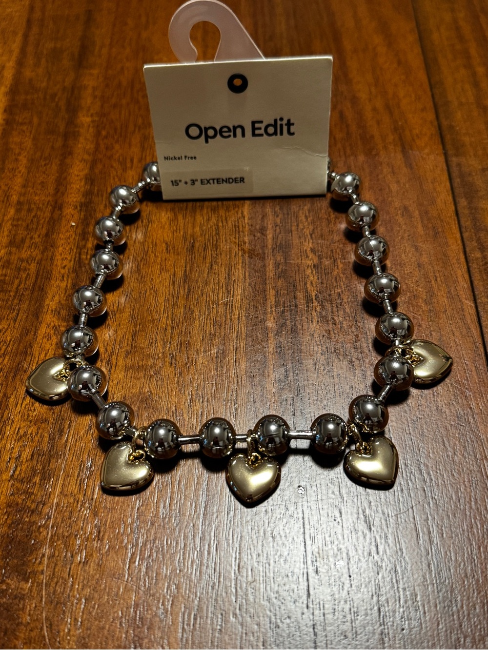 Nordstrom Open Edit Two-Tone Heart Charm Bead Necklace